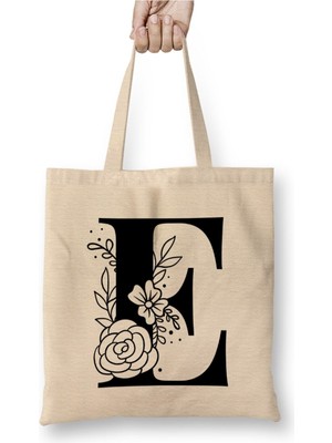 Toyaso E Harfi Beyaz Bez Çanta Uzun Saplı Alışveriş Çantası Plaj Çantası