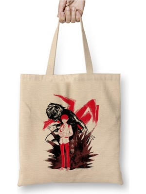 Toyaso Tokyo Ghoul Inner Beyaz Bez Çanta Uzun Saplı Alışveriş Çantası Plaj Çantası