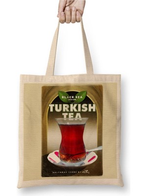 Toyaso Türk Çayı Beyaz Bez Çanta Uzun Saplı Alışveriş Çantası Plaj Çantası