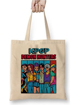 Toyaso Kpop Demon Hunters Huntrix And Saja Boy Beyaz Bez Çanta Uzun Saplı Alışveriş Çantası Plaj Çantası