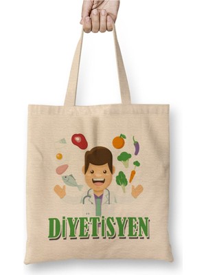 Toyaso Diyetisyen Beyaz Bez Çanta Uzun Saplı Alışveriş Çantası Plaj Çantası