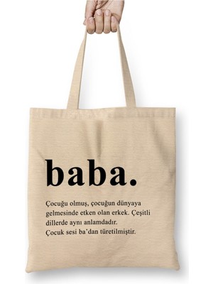 Toyaso Babalar Günü Babaya Hediye Beyaz Bez Çanta Uzun Saplı Alışveriş Çantası Plaj Çantası