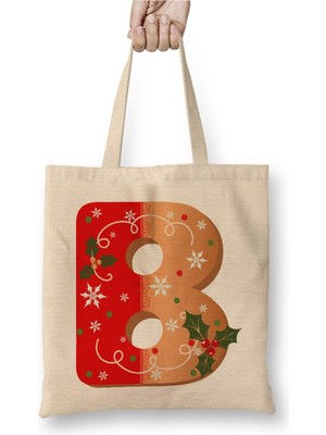 Toyaso B Harfi Beyaz Bez Çanta Uzun Saplı Alışveriş Çantası Plaj Çantası