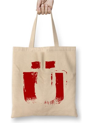 Toyaso Ü Harfi Beyaz Bez Çanta Uzun Saplı Alışveriş Çantası Plaj Çantası