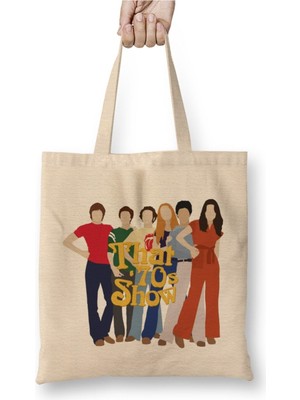 Toyaso That 70S Show Beyaz Bez Çanta Uzun Saplı Alışveriş Çantası Plaj Çantası