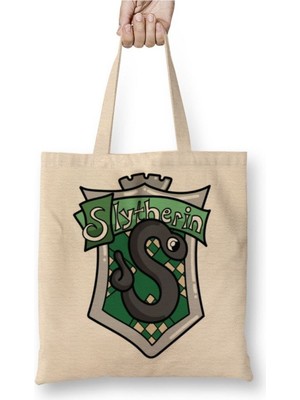Toyaso Slytherin Slyther Beyaz Bez Çanta Uzun Saplı Alışveriş Çantası Plaj Çantası