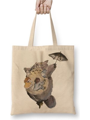 Toyaso Totoro Hayao Miyazaki Takes Flight Beyaz Bez Çanta Uzun Saplı Alışveriş Çantası Plaj Çantası