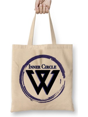 Toyaso Kpop Inner Circle Beyaz Bez Çanta Uzun Saplı Alışveriş Çantası Plaj Çantası