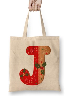 Toyaso J Harfi Beyaz Bez Çanta Uzun Saplı Alışveriş Çantası Plaj Çantası