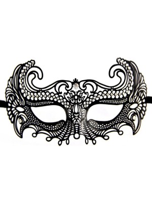 Vanch Siyah Renk Lazer Kesim Üzeri Kristal Taşlı Metal Balo Parti Venedik Maskesi (5264)