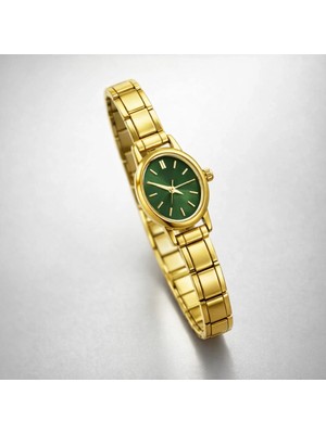 Gold Renkli Çelik Esnek Saat ( Içi Yeşil)