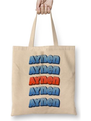 Toyaso Aynen Aynen Aynen Komik Beyaz Bez Çanta Uzun Saplı Alışveriş Çantası Plaj Çantası