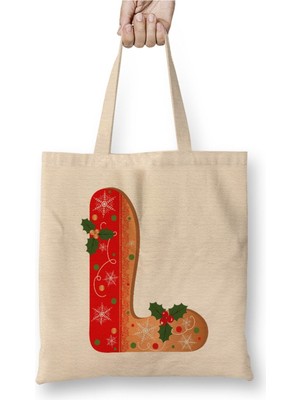 Toyaso L Harfi Beyaz Bez Çanta Uzun Saplı Alışveriş Çantası Plaj Çantası