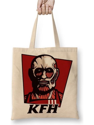 Toyaso Kentucky Fried Human Attack Of Titan Beyaz Bez Çanta Uzun Saplı Alışveriş Çantası Plaj Çantası