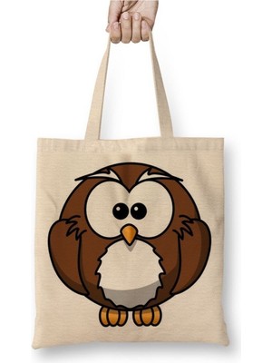 Toyaso Owl Baykuş Beyaz Bez Çanta Uzun Saplı Alışveriş Çantası Plaj Çantası