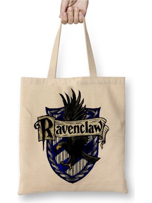 Toyaso Ravenclaw Logo 01 Beyaz Bez Çanta Uzun Saplı Alışveriş Çantası Plaj Çantası