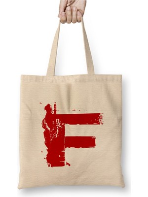 Toyaso F Harfi Beyaz Bez Çanta Uzun Saplı Alışveriş Çantası Plaj Çantası