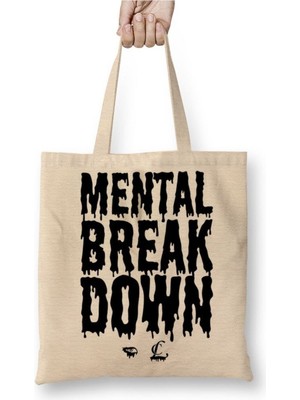 Toyaso Mental Breakdown Beyaz Bez Çanta Uzun Saplı Alışveriş Çantası Plaj Çantası