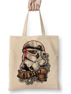 Toyaso Stormtrooper Beyaz Bez Çanta Uzun Saplı Alışveriş Çantası Plaj Çantası