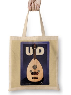 Toyaso Ud Müzik Aleti Beyaz Bez Çanta Uzun Saplı Alışveriş Çantası Plaj Çantası