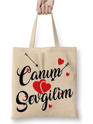 Toyaso Canım Sevgilim Sevgililer Günü Beyaz Bez Çanta Uzun Saplı Alışveriş Çantası Plaj Çantası