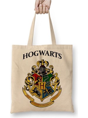 Toyaso Hogwarts Beyaz Bez Çanta Uzun Saplı Alışveriş Çantası Plaj Çantası