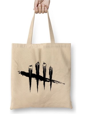 Toyaso Dead By Daylight Logo 03 Beyaz Bez Çanta Uzun Saplı Alışveriş Çantası Plaj Çantası