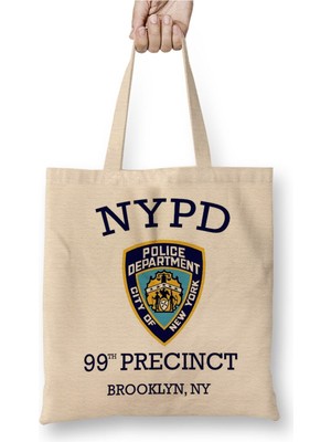 Toyaso 99TH Precinct Brooklyn Ny Beyaz Bez Çanta Uzun Saplı Alışveriş Çantası Plaj Çantası