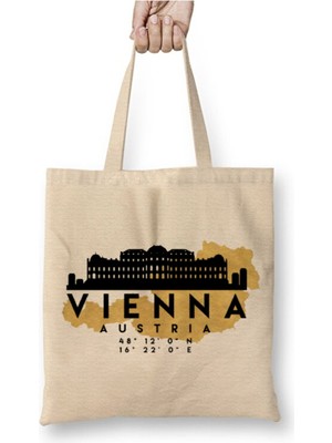 Toyaso Vienna Austria Skyline Map Viyana Beyaz Bez Çanta Uzun Saplı Alışveriş Çantası Plaj Çantası