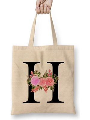 Toyaso H Harfi Beyaz Bez Çanta Uzun Saplı Alışveriş Çantası Plaj Çantası