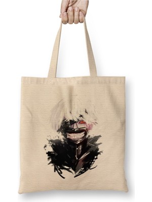 Toyaso Tokyo Ghoul Ken Beyaz Bez Çanta Uzun Saplı Alışveriş Çantası Plaj Çantası
