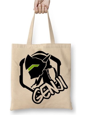 Toyaso Genji Overwatch Beyaz Bez Çanta Uzun Saplı Alışveriş Çantası Plaj Çantası