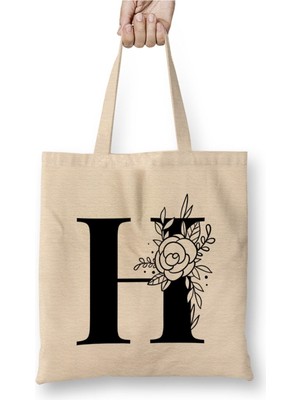 Toyaso H Harfi Beyaz Bez Çanta Uzun Saplı Alışveriş Çantası Plaj Çantası