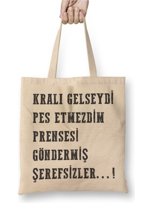 Toyaso Komik Söz Kralı Gelseydi Pes Etmezdim Beyaz Bez Çanta Uzun Saplı Alışveriş Çantası Plaj Çantası