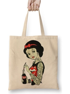 Toyaso Branca Rolling Stones Beyaz Bez Çanta Uzun Saplı Alışveriş Çantası Plaj Çantası