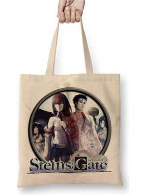 Toyaso Steins Gate Beyaz Bez Çanta Uzun Saplı Alışveriş Çantası Plaj Çantası