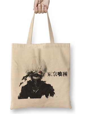 Toyaso Tokyo Ghoul Beyaz Bez Çanta Uzun Saplı Alışveriş Çantası Plaj Çantası
