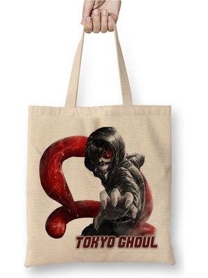 Toyaso Tokyo Ghoul 02 Beyaz Bez Çanta Uzun Saplı Alışveriş Çantası Plaj Çantası