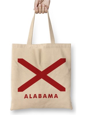 Toyaso Alabama State Flag Beyaz Bez Çanta Uzun Saplı Alışveriş Çantası Plaj Çantası