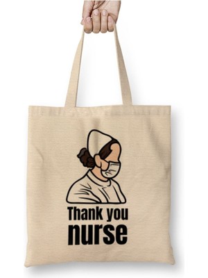 Toyaso Hemşire Hemşireye Hediye Teşekkürler Beyaz Bez Çanta Uzun Saplı Alışveriş Çantası Plaj Çantası