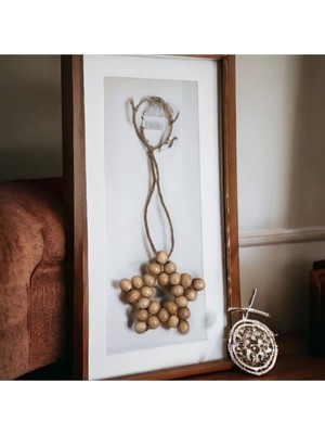 SSCglow Dekoratif Ahşap Boncuklu 3 Lü Set Yıldız Mutfak Salon Balkon Çocuk Bebek Odası Duvar Süsü Kapı Süsü