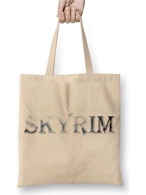 Toyaso Skyrim 02 Beyaz Bez Çanta Uzun Saplı Alışveriş Çantası Plaj Çantası