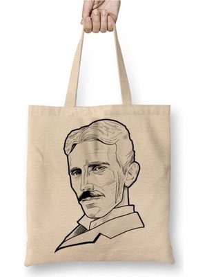 Toyaso Nicola Tesla Beyaz Bez Çanta Uzun Saplı Alışveriş Çantası Plaj Çantası