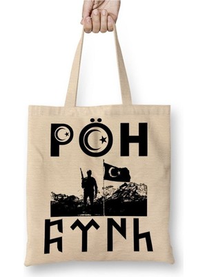 Toyaso Pöh Göktürk Özel Harekat Beyaz Bez Çanta Uzun Saplı Alışveriş Çantası Plaj Çantası