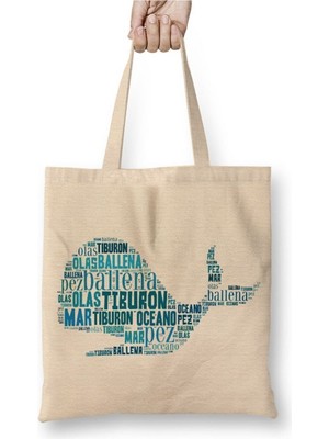 Toyaso Balina Beyaz Bez Çanta Uzun Saplı Alışveriş Çantası Plaj Çantası