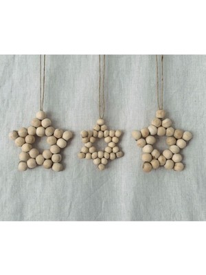 SSCglow Dekoratif Ahşap Boncuklu Yıldız Set 3'lü, Kapı Duvar Mutfak Bebek Odası Süsü