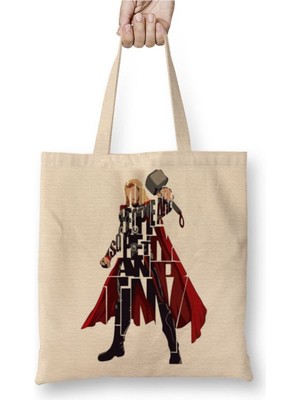 Toyaso Thor Typography Beyaz Bez Çanta Uzun Saplı Alışveriş Çantası Plaj Çantası