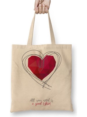 Toyaso All You Need Sevgililer Günü Sevgiliye Hediye Beyaz Bez Çanta Uzun Saplı Alışveriş Çantası