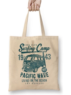 Toyaso Surf Club Surfing Camp Beyaz Bez Çanta Uzun Saplı Alışveriş Çantası Plaj Çantası