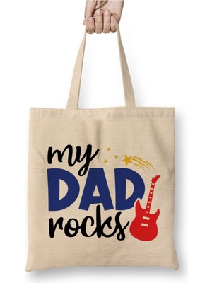 Toyaso My Dad Rocks Happy Fathers Day Babalar Günü Bez Çanta Uzun Saplı Alışveriş Çantası Plaj Çantası